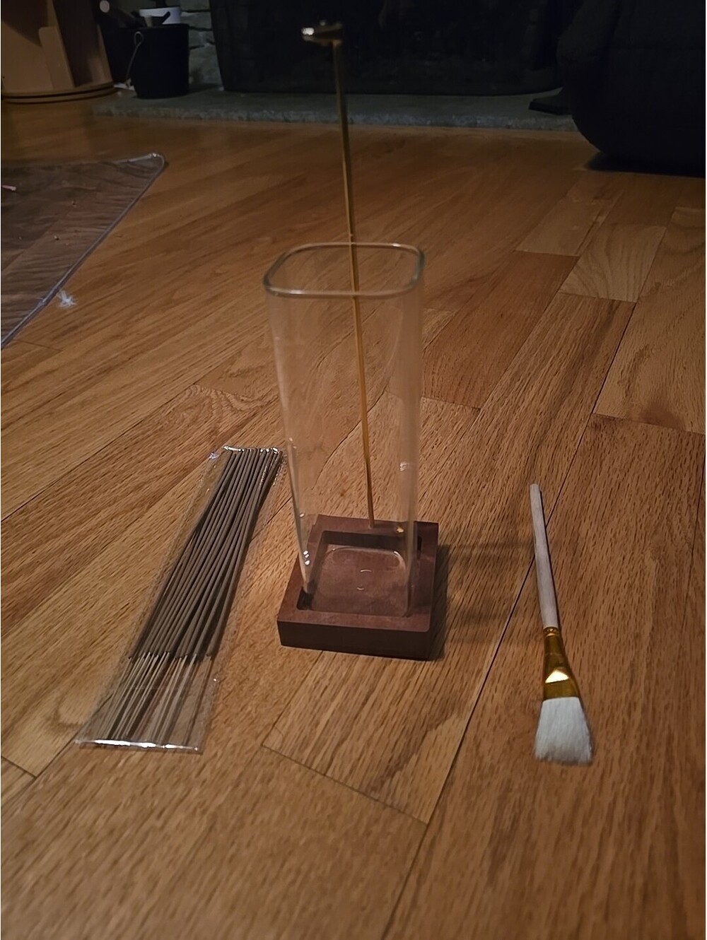 NWT Ceremony Incense Holder Wooden Holder For Sticks With Glass Ash Catcher